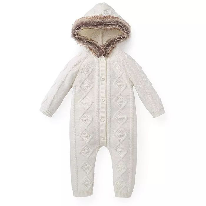 Hope & Henry Layette Faux Fur Trimmed Red Cable One Piece, Infant | Target