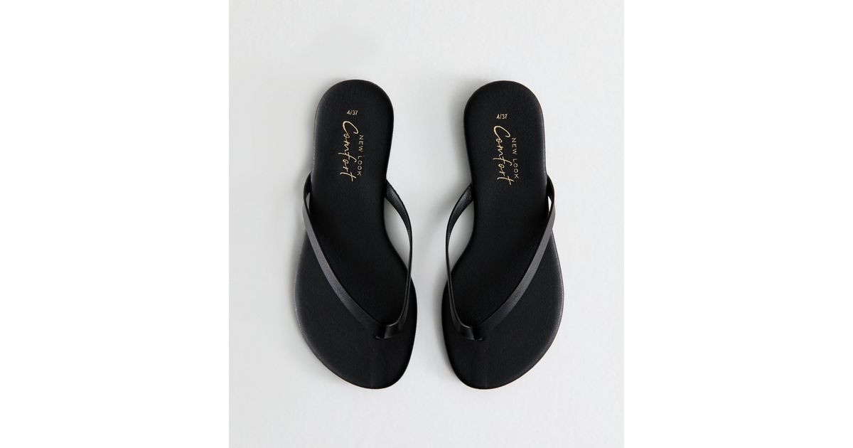 Black Faux Leather Thong Strap Sandals | New Look | New Look (UK)