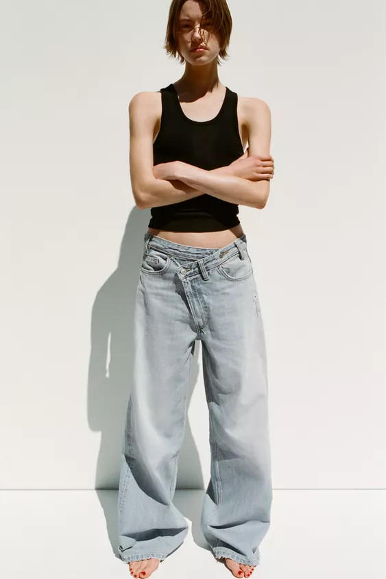 TRF HIGH WAIST CROSSOVER WAIST WIDE LEG JEANS | Zara US