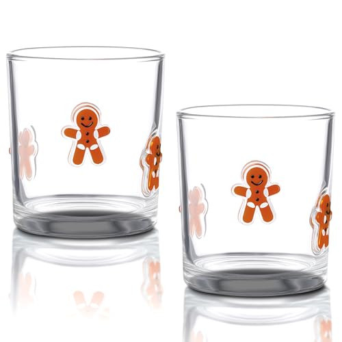 Bokon 2 Pcs 14 oz Christmas Icon Glass Cups Gingerbread Man Icon Juice Glass Old Fashioned Hand Blown Drinking Cups Cute Gingerbread Drinkware Gift Set for Xmas Party Decoration Friends Lovely Gifts | Amazon (US)