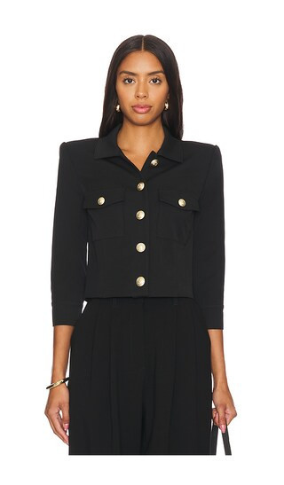 L'AGENCE Kumi Cropped Fitted Jacket in Black. - size 0 | Revolve Clothing (Global)