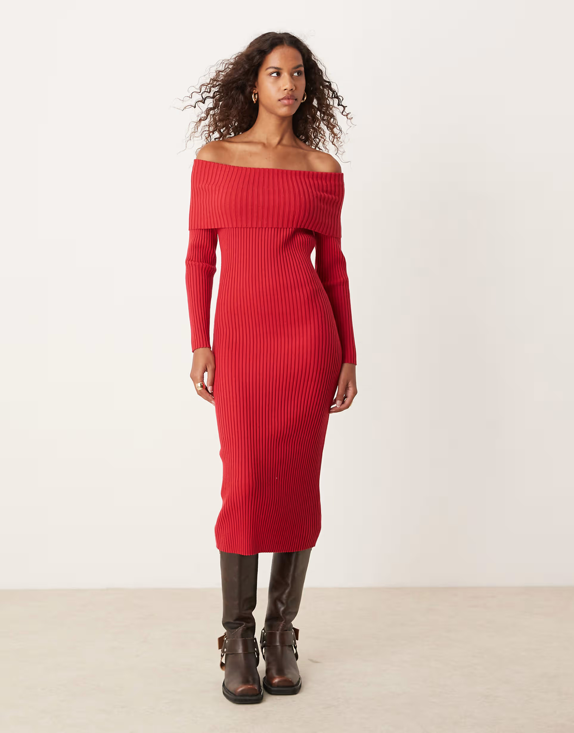 Glamorous off shoulder bodycon maxi knitted dress in red | ASOS | ASOS (Global)