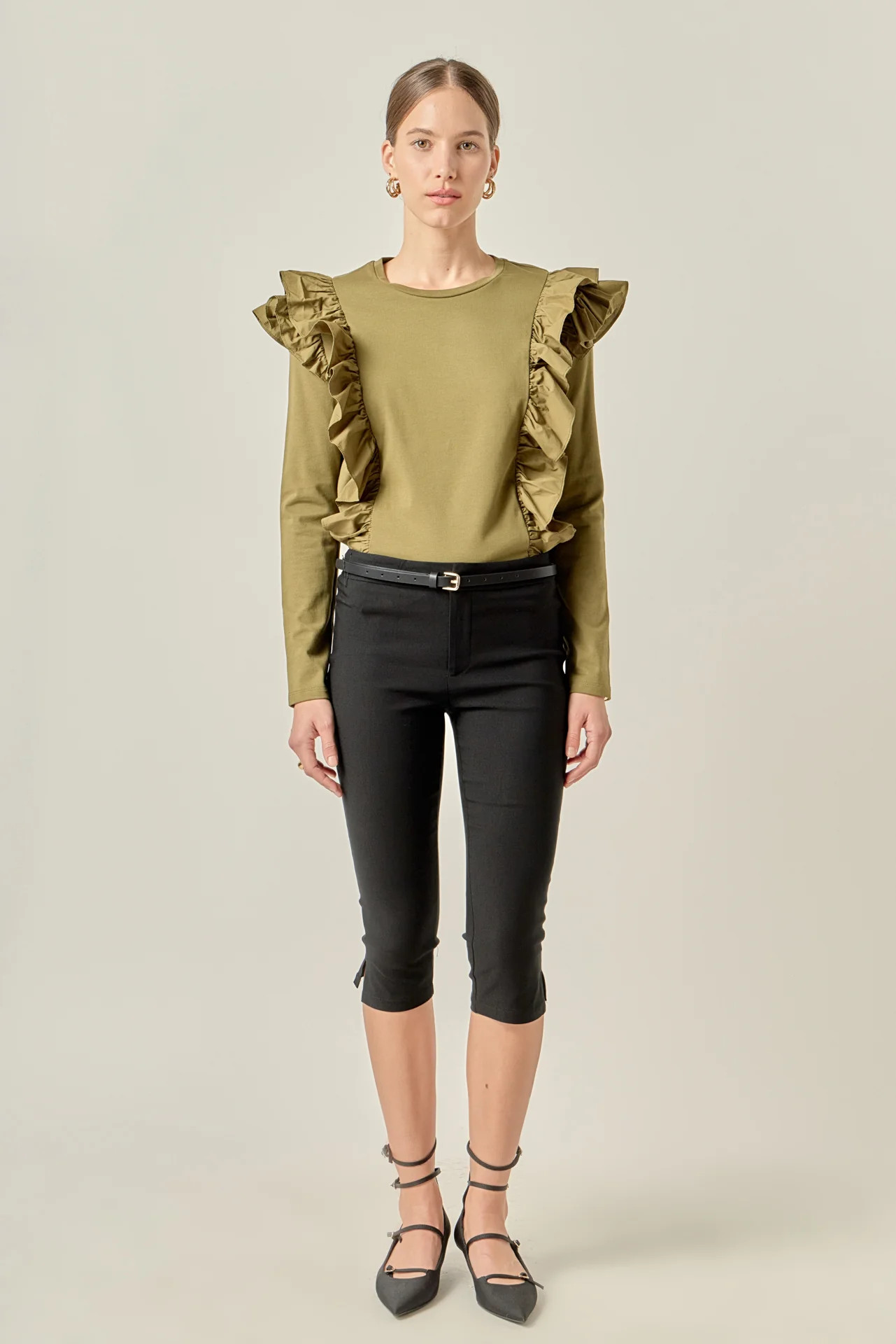 Poplin Ruffle Detail T-shirt | English Factory