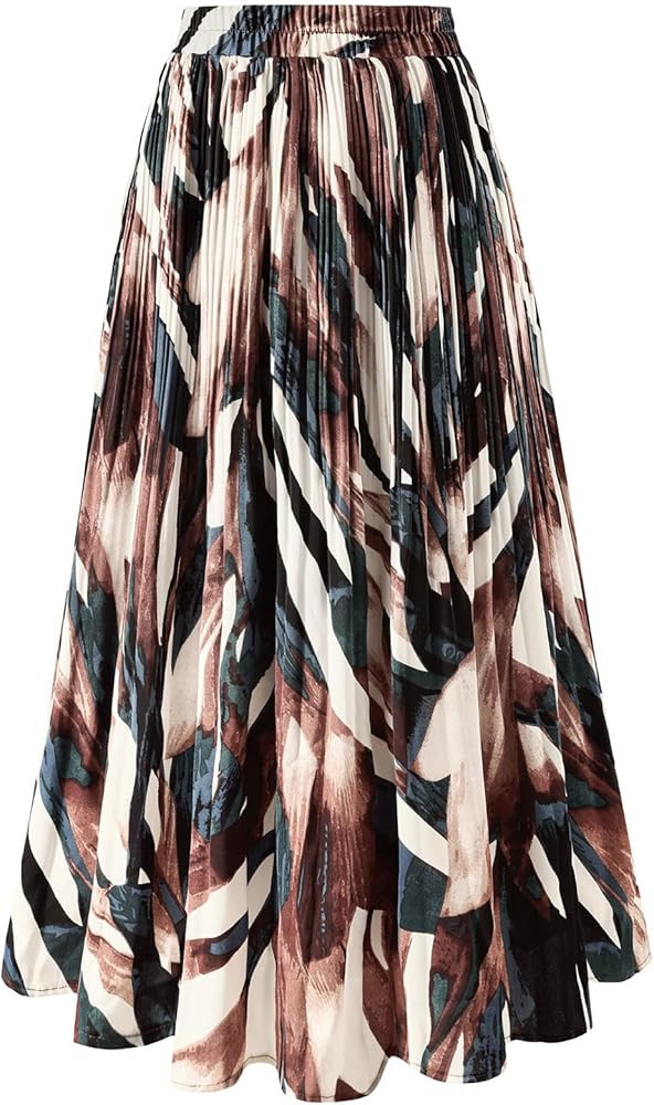 Basoteeuo Womens Skirt Leopard Print Midi Long Shirring Pleated Skirts High Waisted A Line Skirts | Amazon (US)