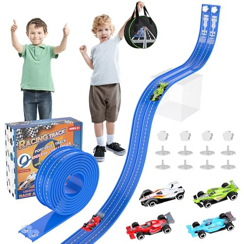 20Ft Flexible Race Track, Slot Car Race Track Set for Kids Ages 3+, Dual Racing Game 2 High-Speed Cars 1/64 Scale, w/8 Suction Cups, 4 Alloy Cars– Ideal Christmas Birthday Gift for Boys & Girls (Blue) | Amazon (US)