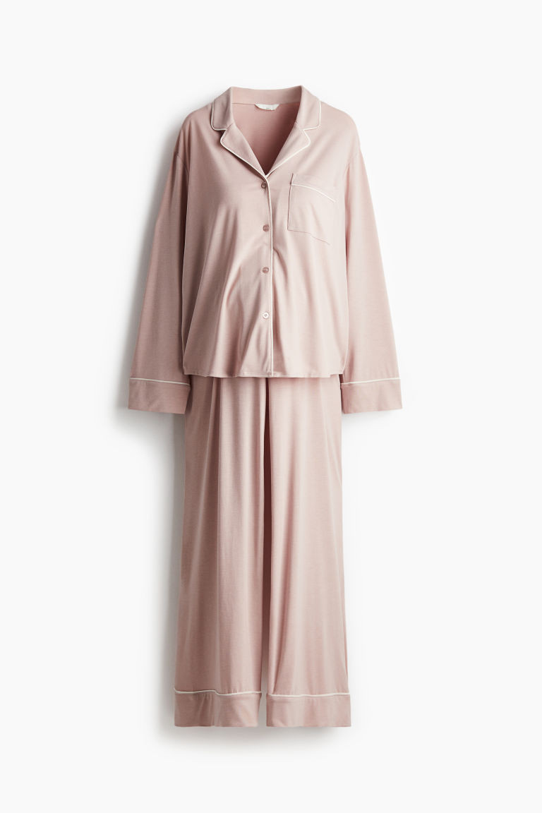 MAMA Piping-detail pyjamas - Light dusty pink - Ladies | H&M GB | H&M (UK, MY, IN, SG, PH, TW, HK)