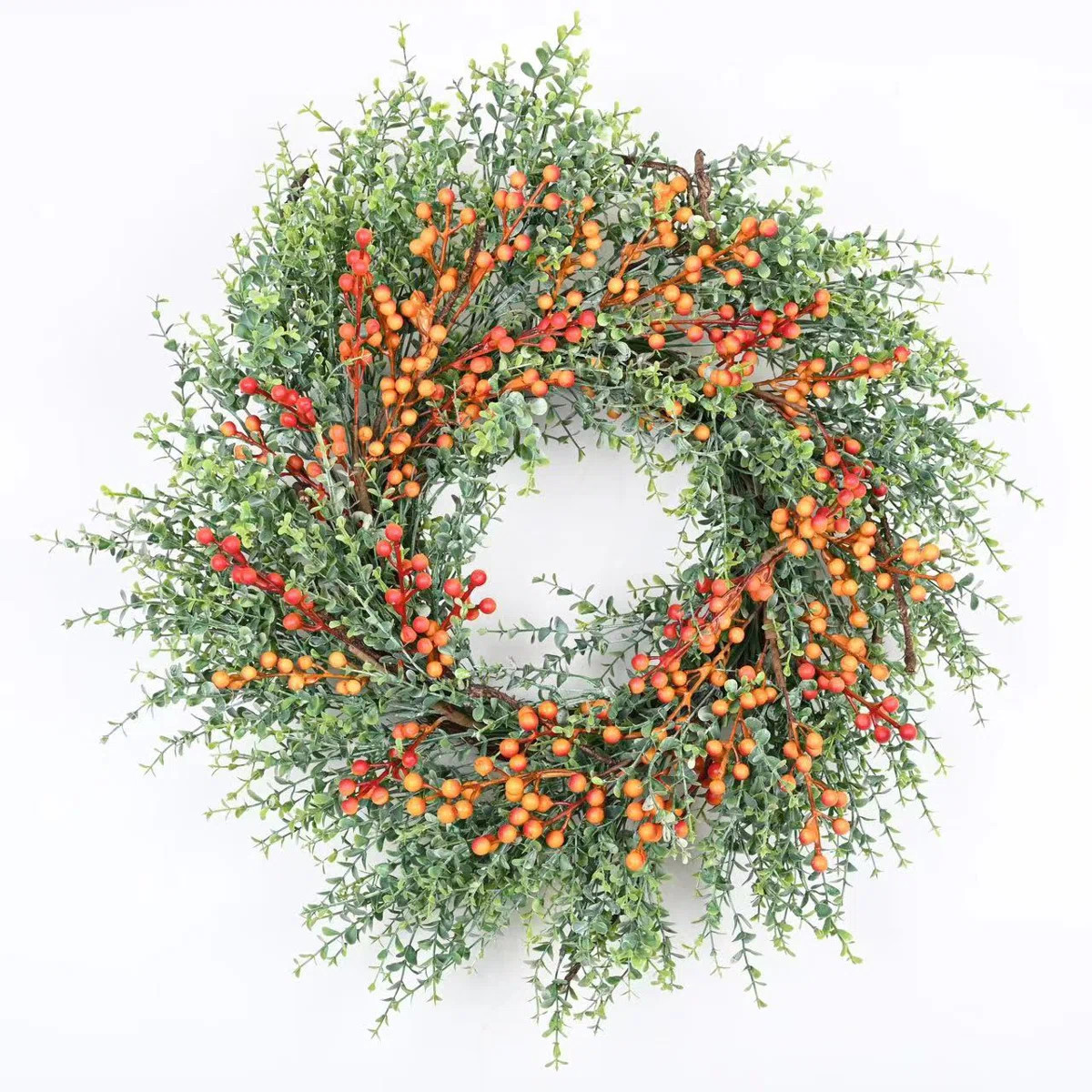 24" Farmhouse Eucalyptus Harvest Berry Fall Thanksgiving Front Door Wreath | Wayfair North America