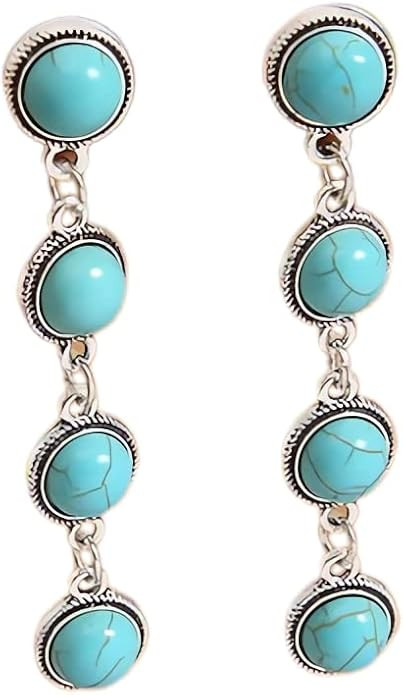 Western Earrings Boho Turquoise Oval Drop Dangle Earrings for Women Beaded Western Flower Teardro... | Amazon (US)