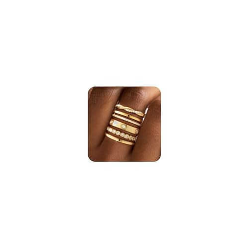 RLMOON Stackable Gold Rings for Women Non Tarnish Dainty 14K Gold/Silver Plated Stacking Thumb Rings Cubic Zirconia Eternity Wedding Band Rings Gold Jewelry Size 6-10 (Gold Band Rings, 7) | Amazon (US)