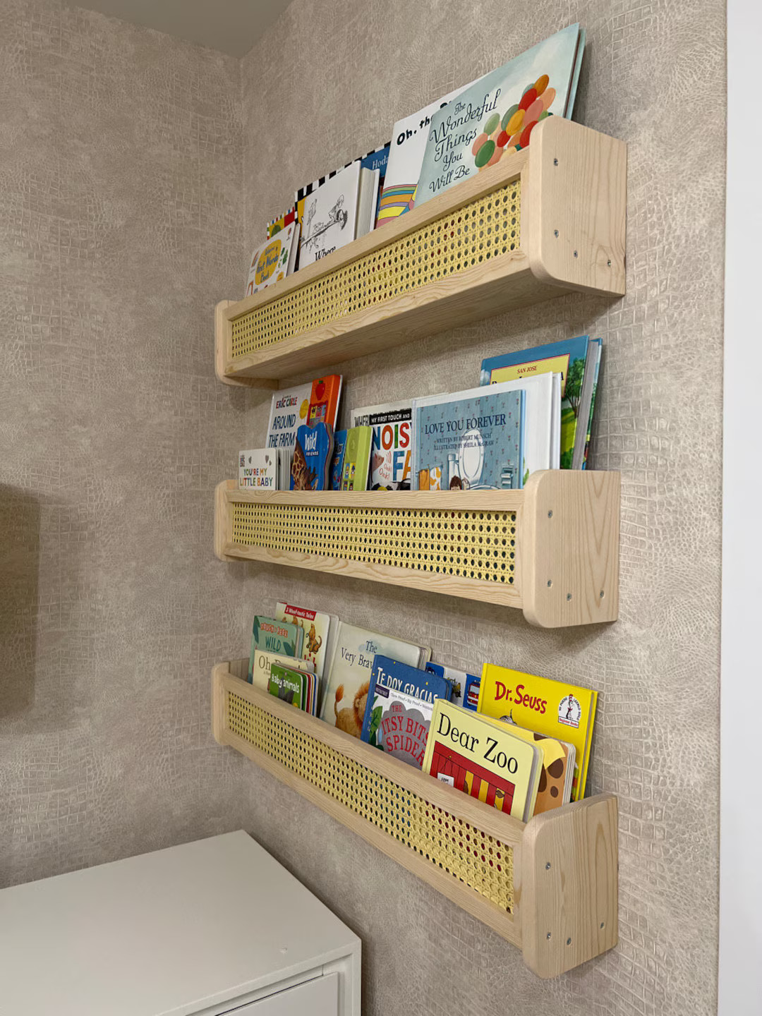 Nursery Rattan Shelf, Floating Cane Bookshelf, Kids Bookshelf, Nursery Boho Decor, Baby Room Furn... | Etsy (US)