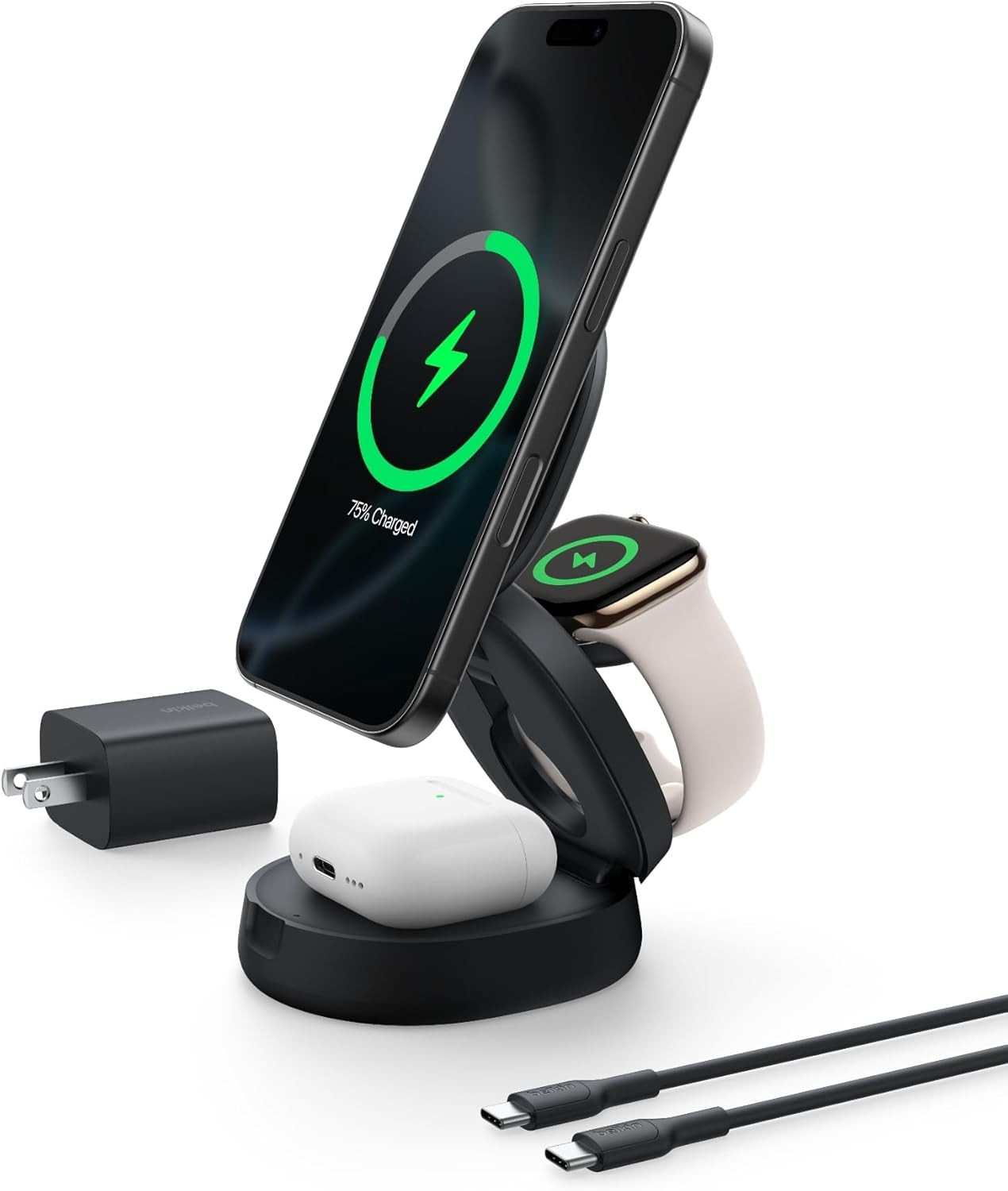 Belkin MagSafe Charger Compatible, 3-in-1 Qi2 15W Wireless Charging Station, Convertible Wireless... | Amazon (US)