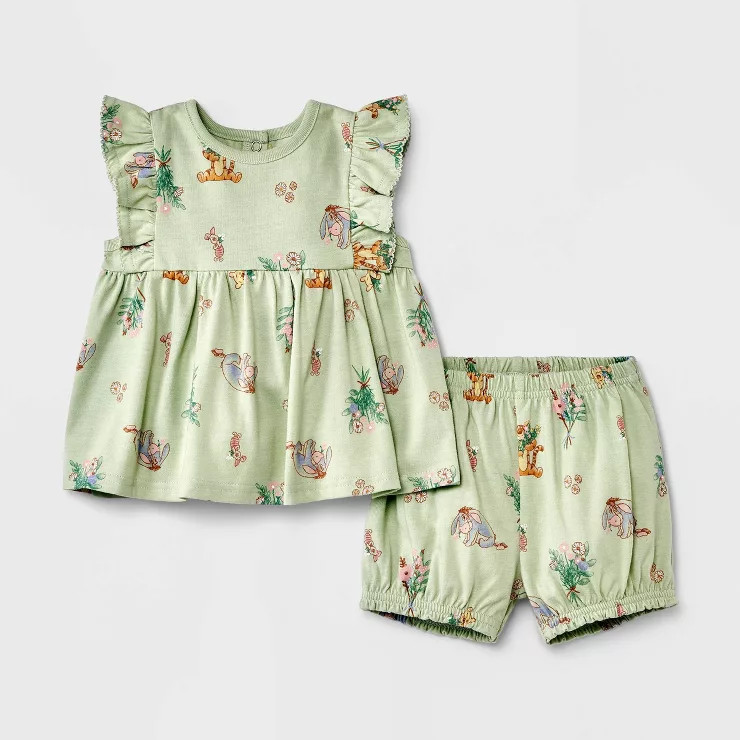 Baby Girls' Winnie the Pooh Top and Bottom Set - Green | Target