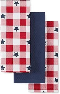 Martha Stewart Americana Star Gihgham Holiday Kitchen Towels 3-Pack Set, 100% Cotton, Absorbent, ... | Amazon (US)