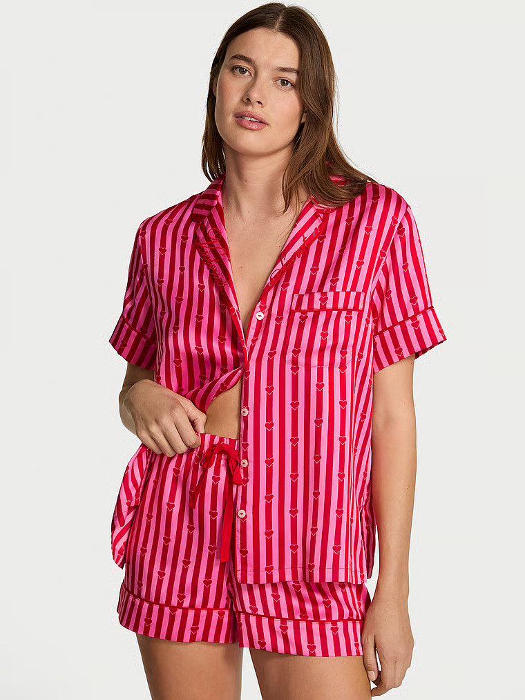 Buy Signature Satin Short Pajama Set, Bright Vermillion Exploded Cherries - Order Pajamas Sets on... | Victoria's Secret (US / CA )