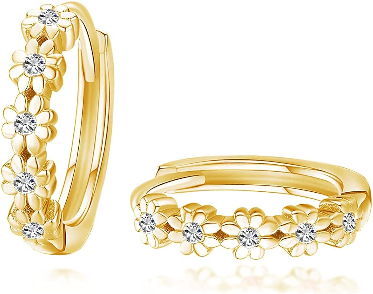 CiNily Small Hoop Earrings for Women Girls Flower Cubic Zirconia Huggie Earrings Hypoallergenic 1... | Amazon (US)