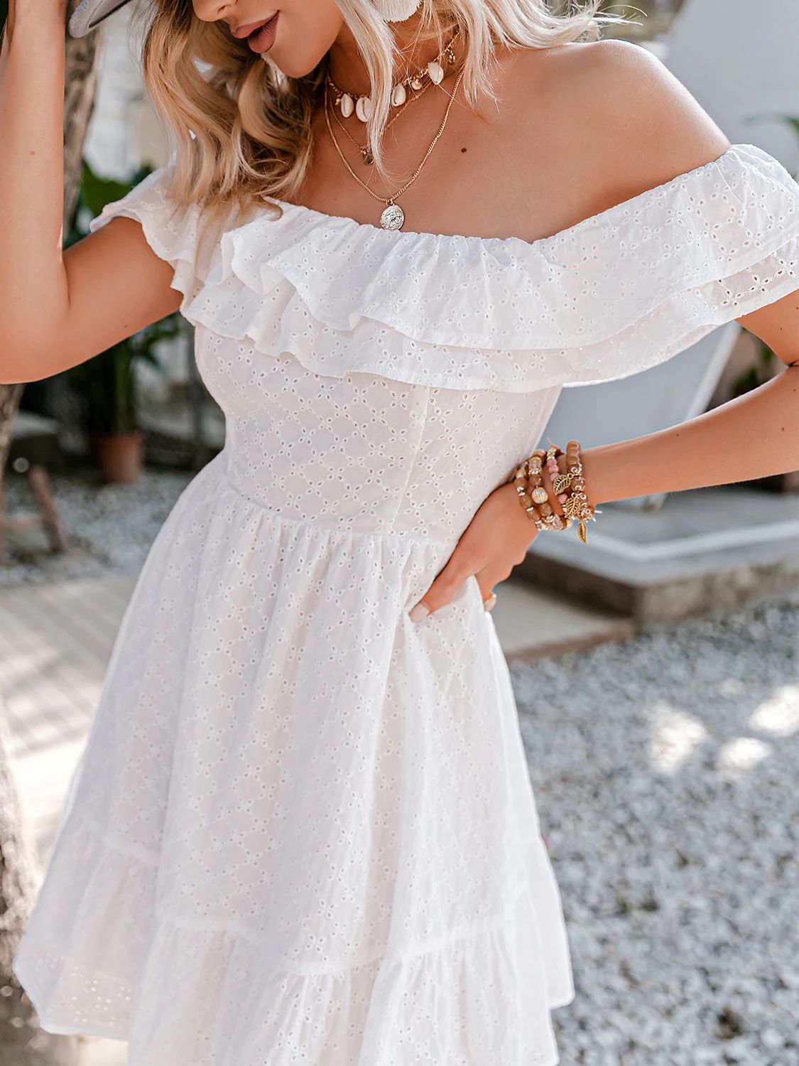 'Ariel' Off The Shoulder Embroidered Mini Dress | Goodnight Macaroon