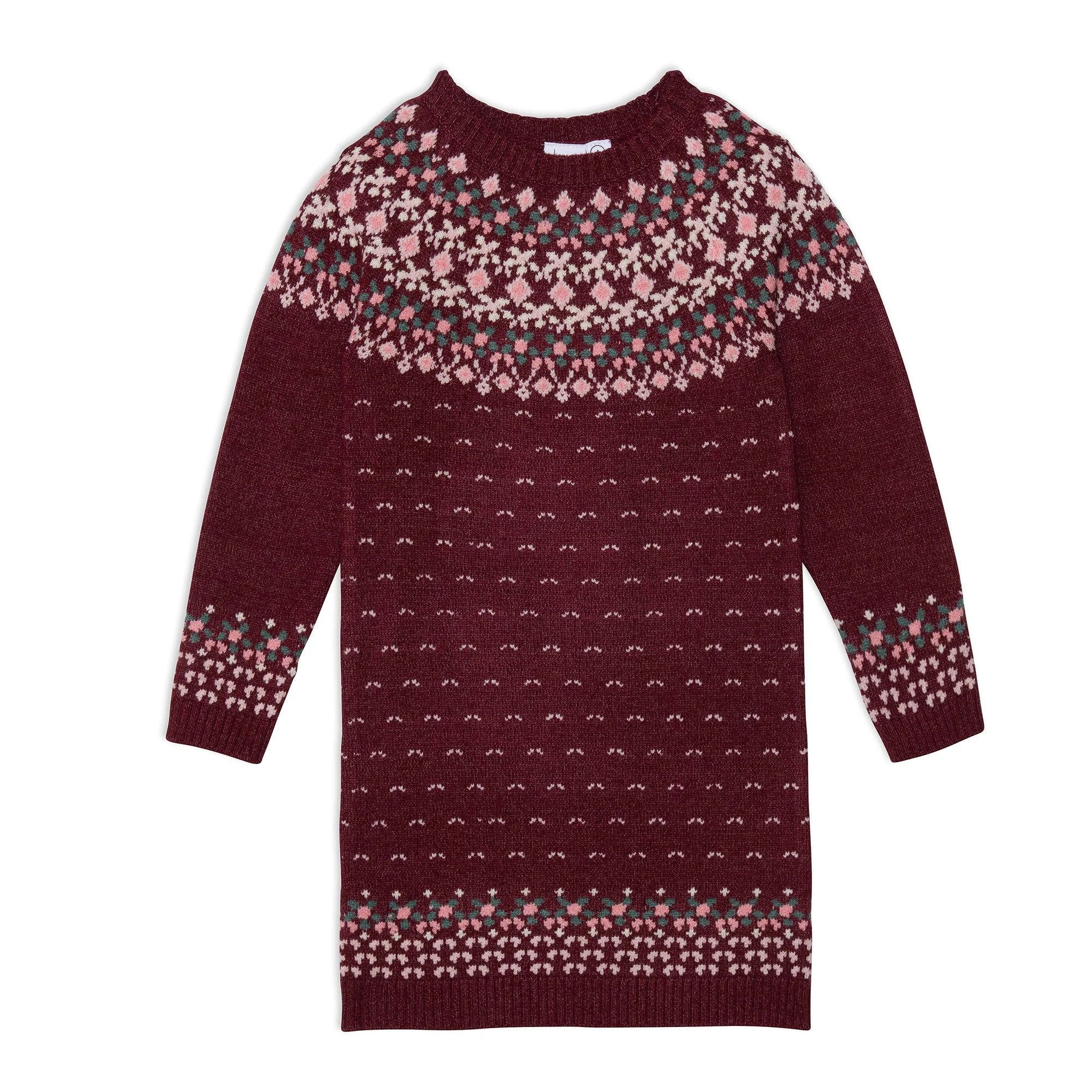 Knitted Long Sleeve Dress Burgundy And Pink | Deux par Deux Childrens Designer Clothing
