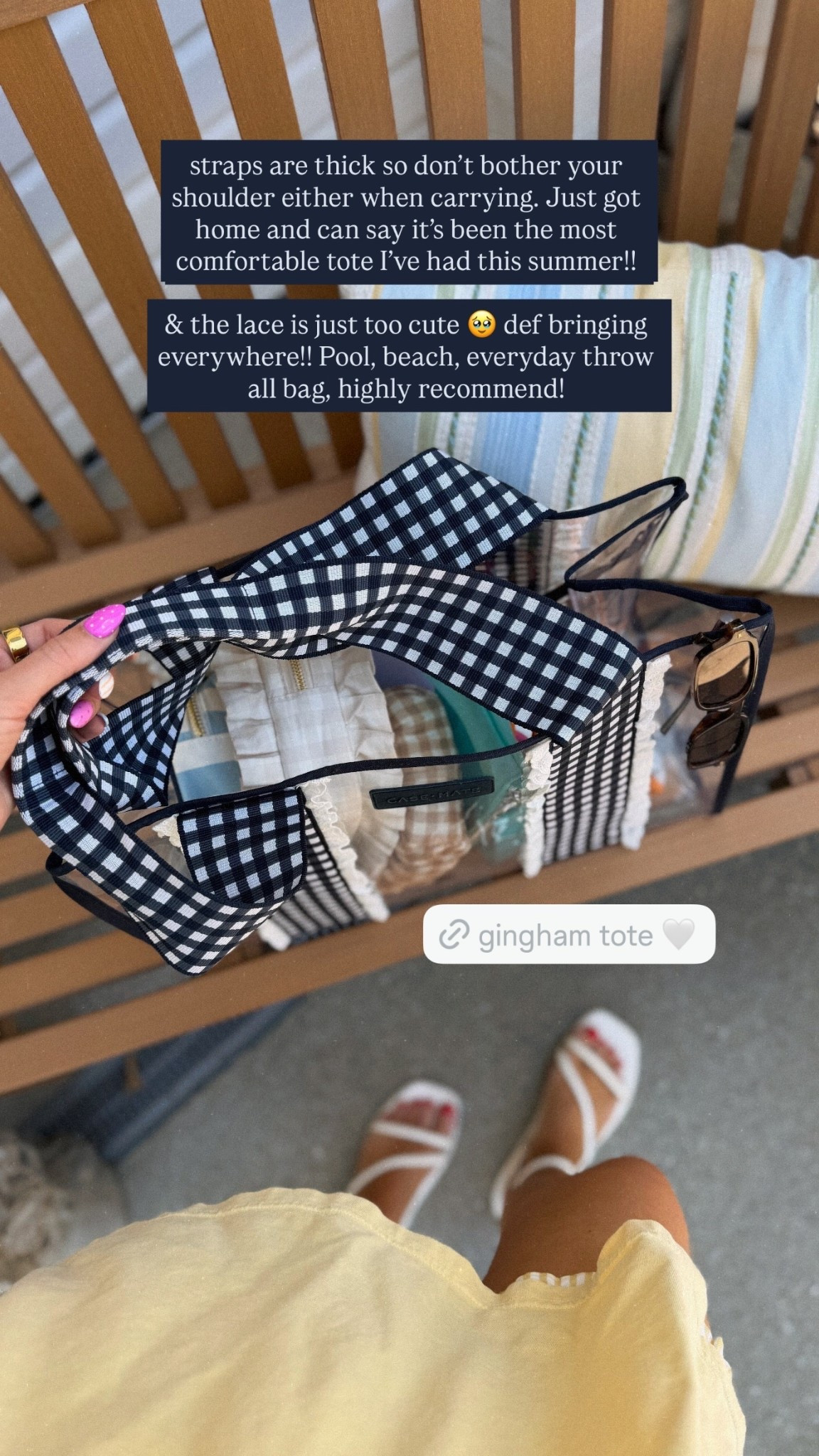 straps are thick so don’t bother your shoulder either when carrying. Just got home and can say it’s been the most comfortable tote I’ve had this summer!! 

& the lace is just too cute 🥹 def bringing everywhere!! Pool, beach, everyday throw all bag, highly recommend!  @casemate