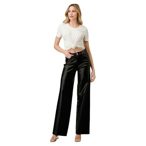 LOVER BRAND FASHION Women's High - Waisted Super Stretch Faux Leather Wide - Leg Pants Multiple Colors for Trendy Looks (US, Alpha, Large, Regular, Regular, Black) | Amazon (US)