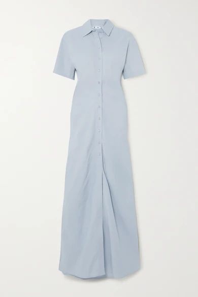 Off-White - Ruched Linen-blend Maxi Shirt Dress - Light blue | NET-A-PORTER (US)