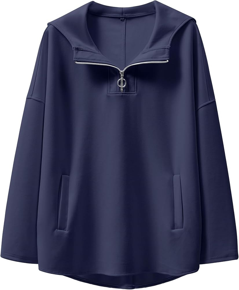 ANRABESS Womens Oversized Hoodie Quarter Zip Sweatshirts 2024 Fall Tunic Pullover Top Winter Tren... | Amazon (US)