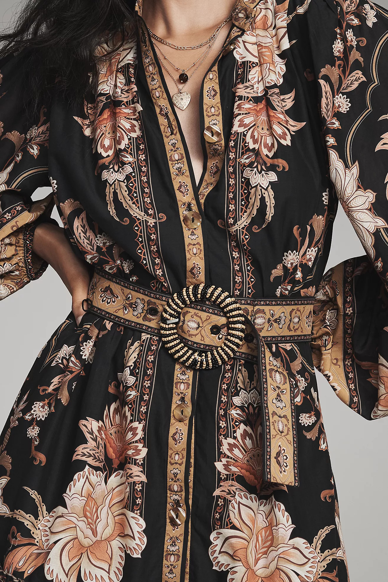 Farm Rio Majestic Garden Long-Sleeve Button-Front Mini Dress | Anthropologie (US)