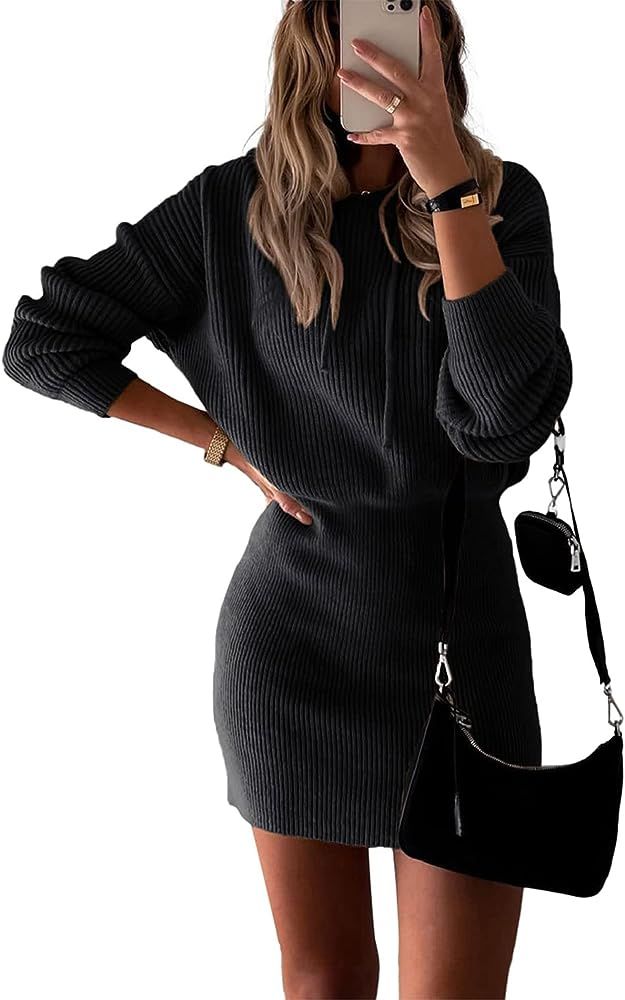 PRETTYGARDEN Women's Winter Rib Knit Pullover Sweater 2023 Fashion Fall Dresses Long Sleeve Hoode... | Amazon (US)