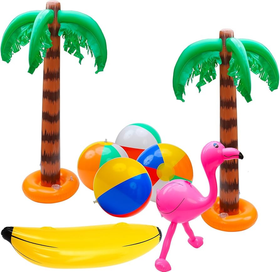 8 Pack Inflatable Luau Party Decorations Includes Inflatable Blow up Palm Trees Banana Beach Ball... | Amazon (US)