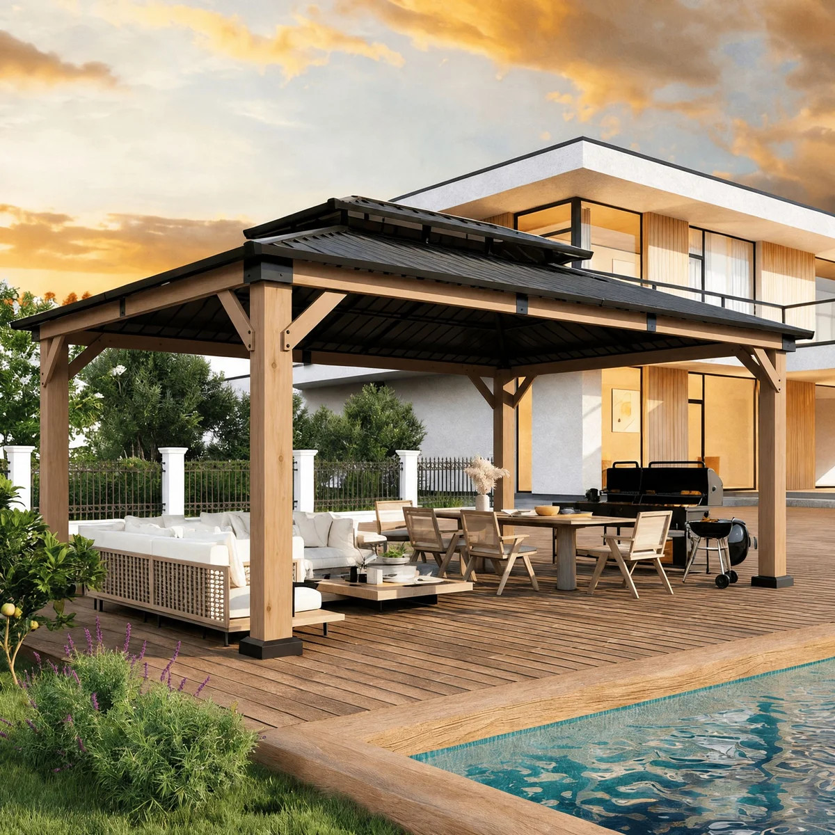 Jolydale Soild Wood Gazebo, Hardtop Gazebo With Galvanized Steel Double Roof, Suitable For Patios... | Wayfair North America