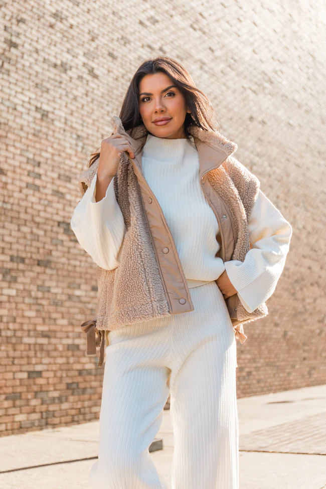 Feel It All Beige Oversized Sherpa Vest | Pink Lily