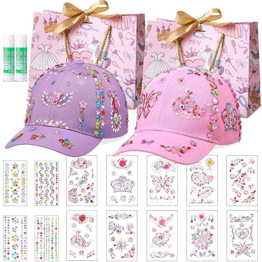 JenPen 2 Pcs Decorate Your Own Baseball Cap with 14 Sheets Adhesive Gems Stickers Rhinestone Glit... | Amazon (US)