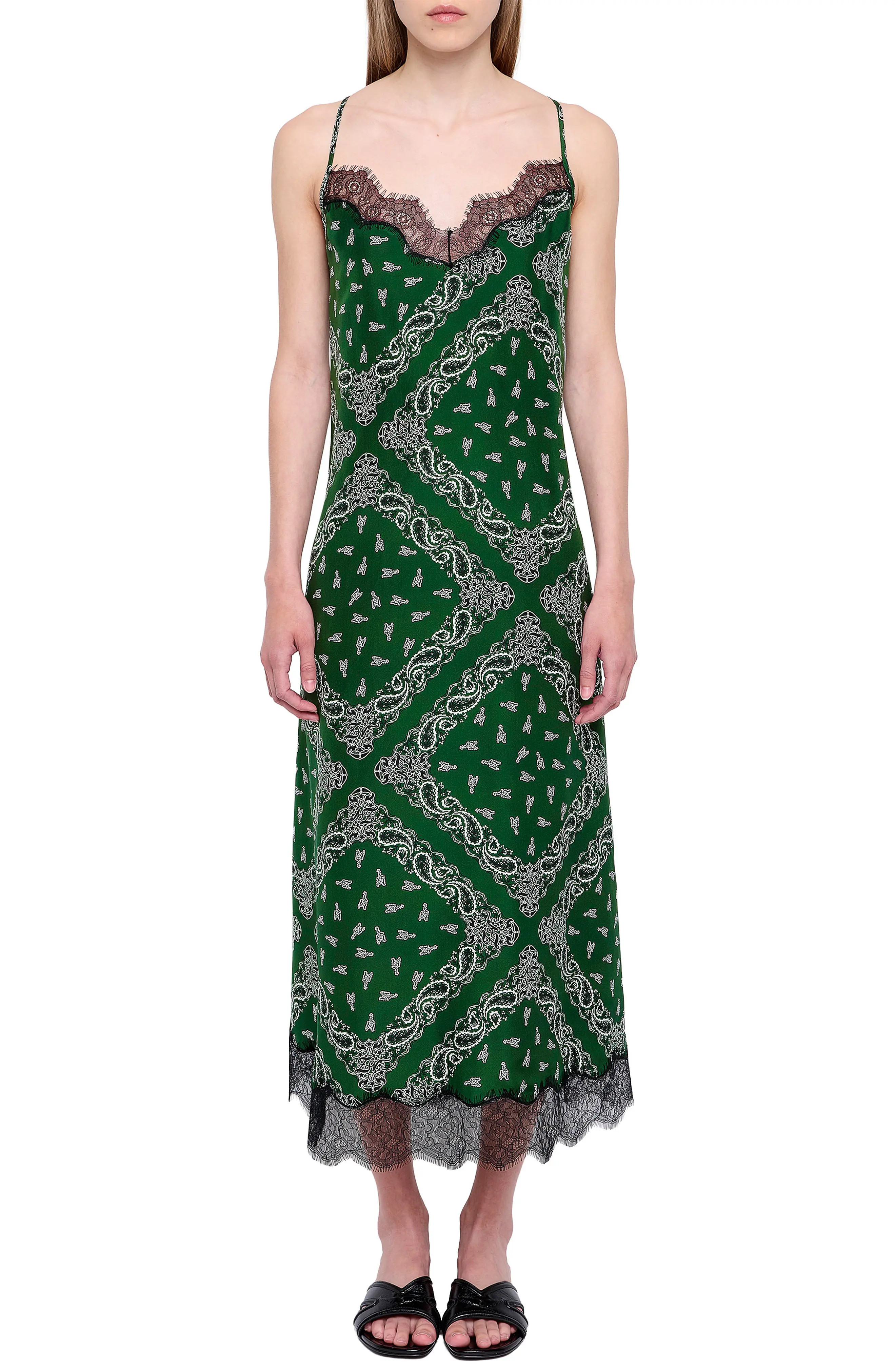 Respa Silk Bandana Lace Trim Midi Dress (Women) | Nordstrom | Nordstrom