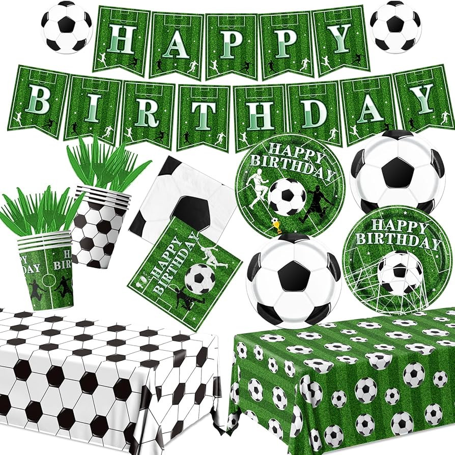 171Pcs Soccer Birthday Party Decorations,Soccer Party Tableware Set Serves 24, ,Includes Plates,T... | Amazon (US)