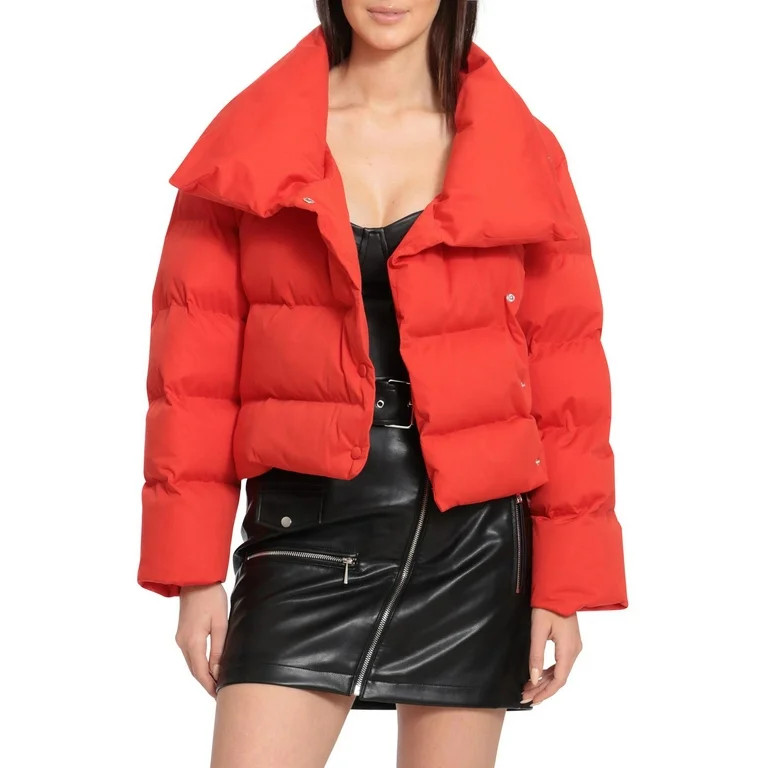 Avec Les Filles Women's Envelope Collar Short Puffer Coat | Walmart (US)