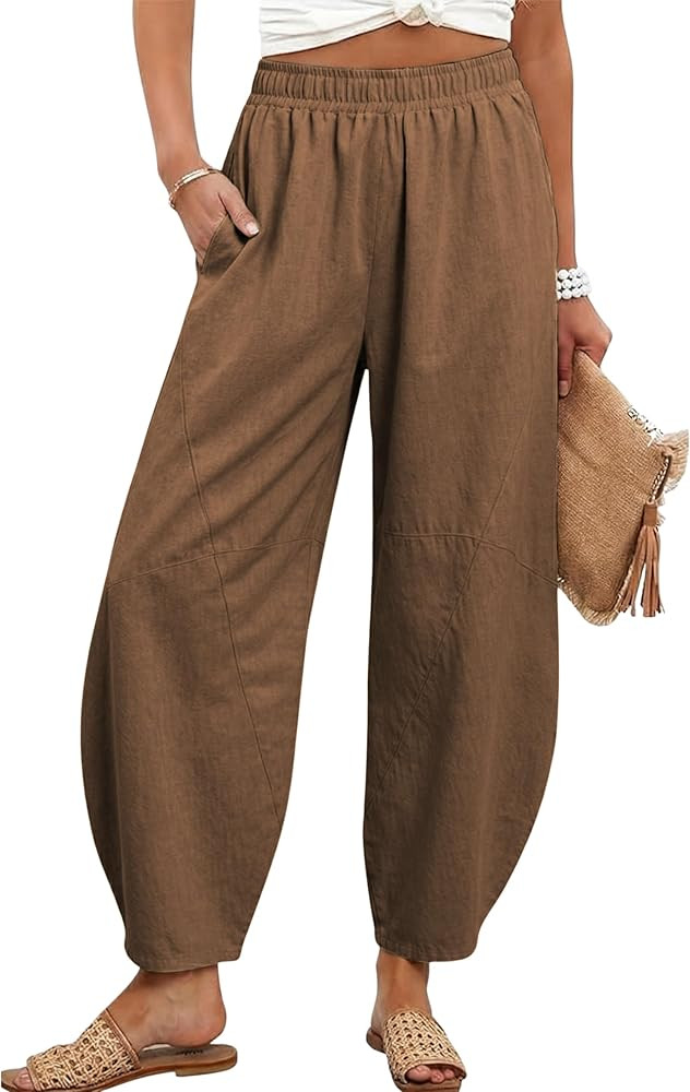 Tanming Womens Barrel Pants High Elastic Waisted Summer Capri Pants Loose Fit Casual Wide Leg Tro... | Amazon (US)
