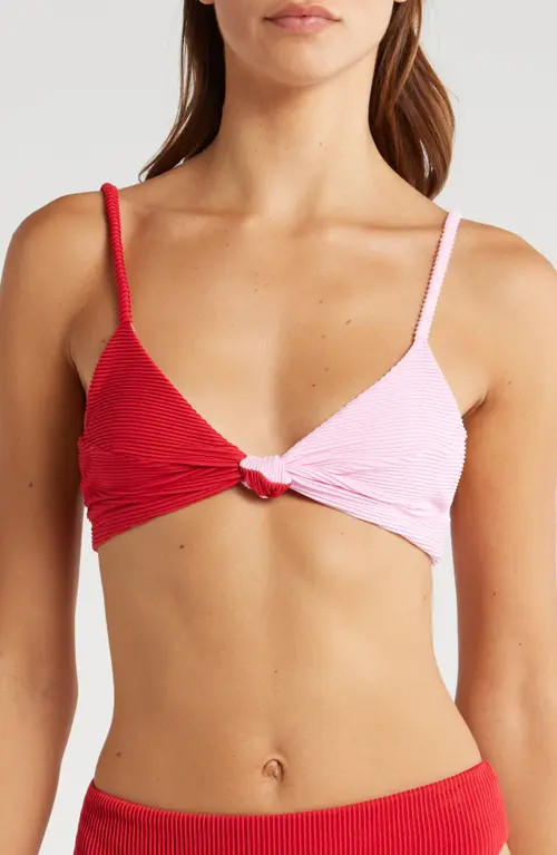 FARM Rio Knotted Bikini Top in Pink And Red at Nordstrom, Size X-Large | Nordstrom