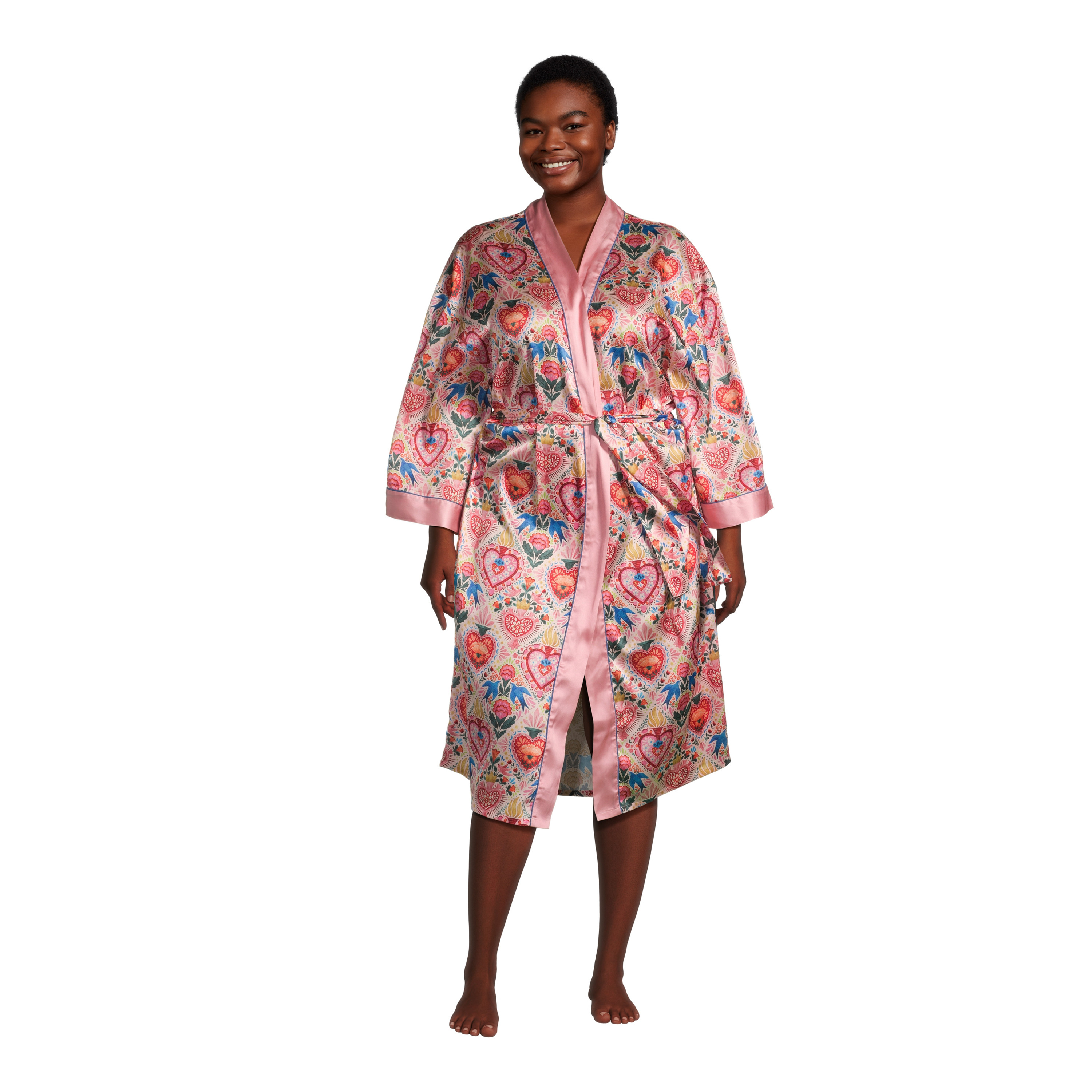 Pink Multicolor Satin Milagro Hearts Robe | World Market