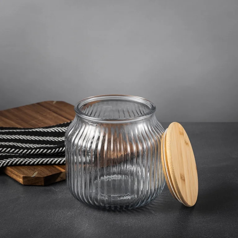Thyme & Table Small (2.2 L) Ribbed Glass Kitchen Organization Jar with Bamboo Lid, Clear | Walmart (US)