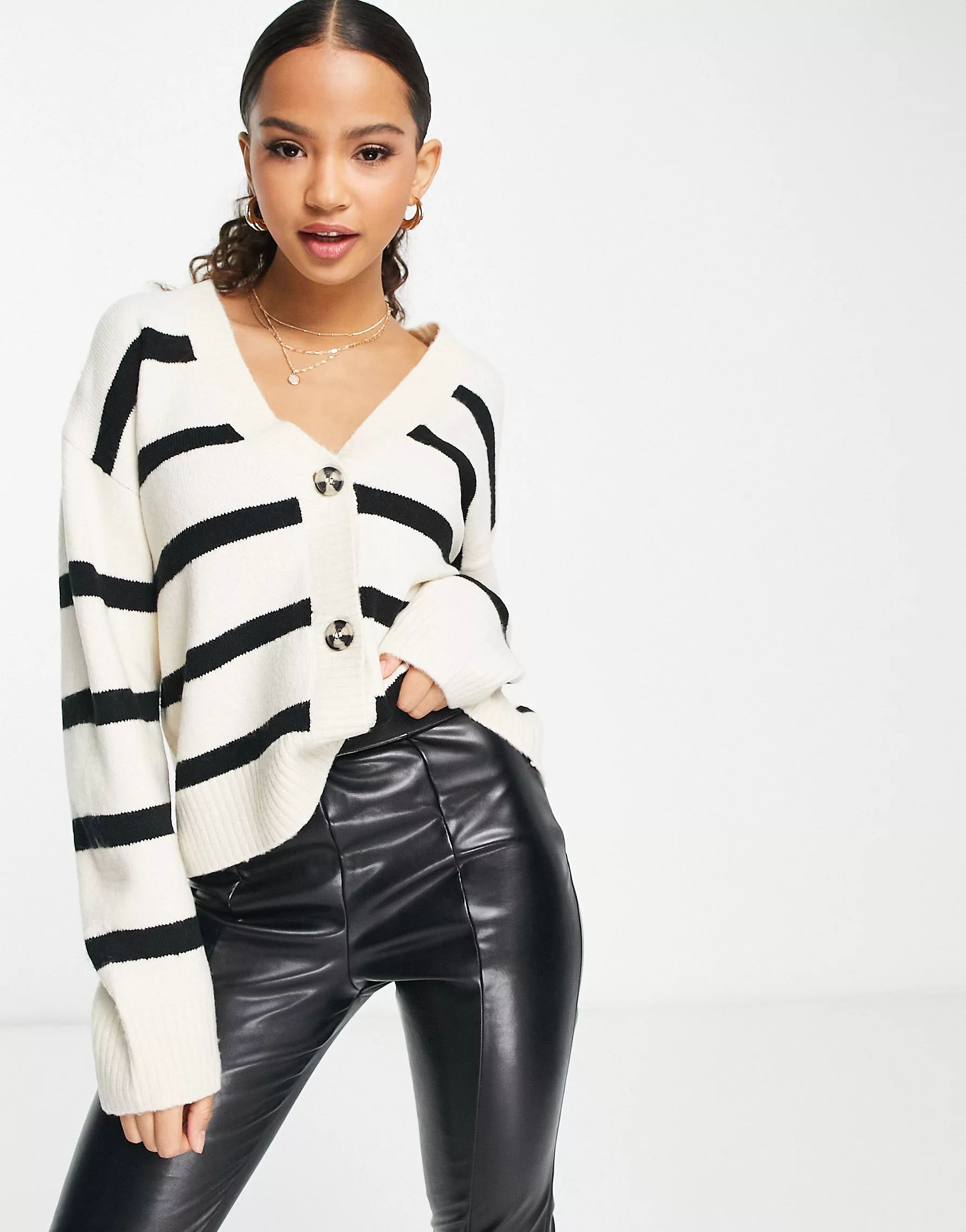 New Look striped button-front cardigan in white | ASOS (Global)