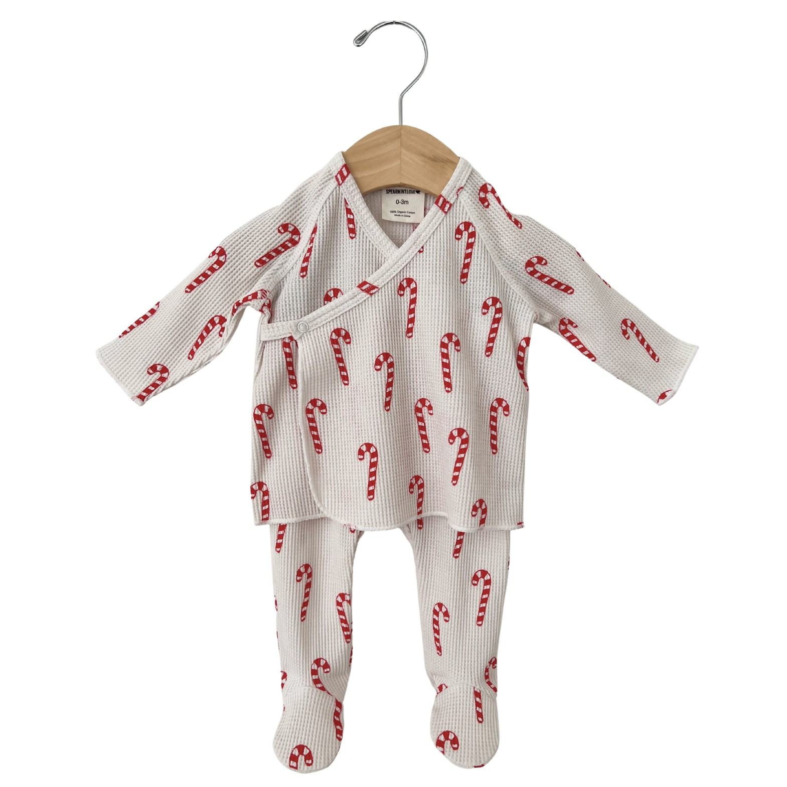Organic Waffle Kimono & Pant Set, Candy Cane | SpearmintLOVE