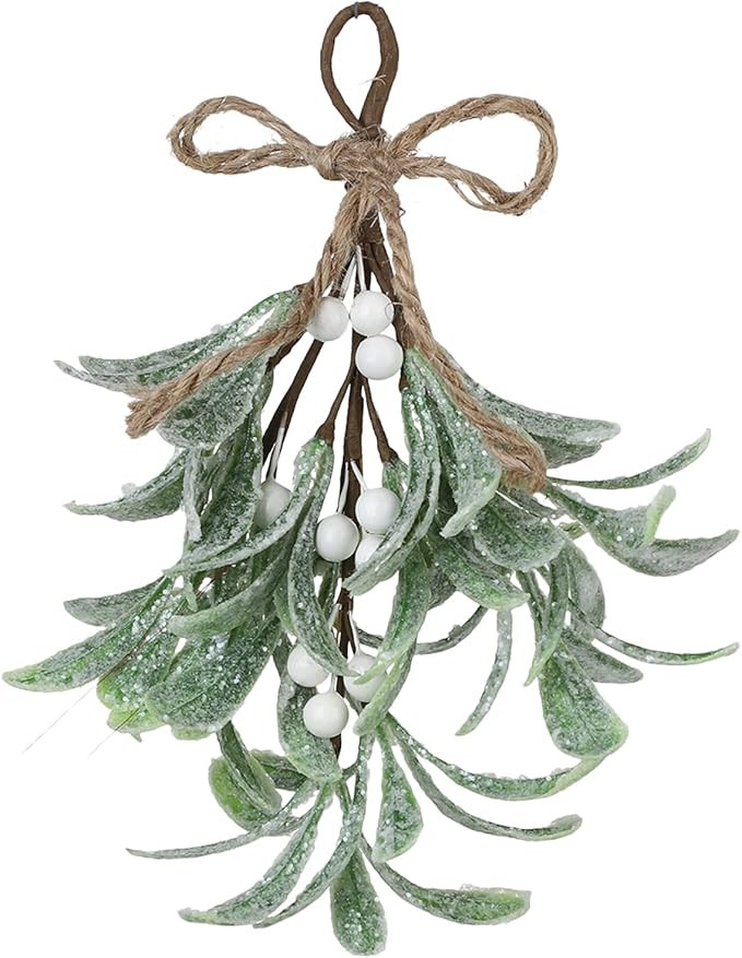 9.1inch Artificial Hanging Mistletoe, Artificial Mistletoe Picks Christmas Mistletoe Ornament wit... | Amazon (US)