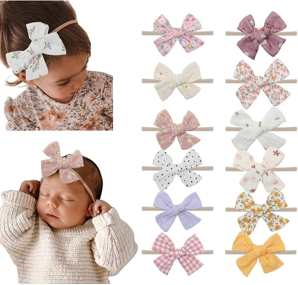 Baby Girls Floral Hair Bow Headbands 12 PCS, Flower Bow Stretchy Elastic Hairband for Newborn Inf... | Amazon (US)