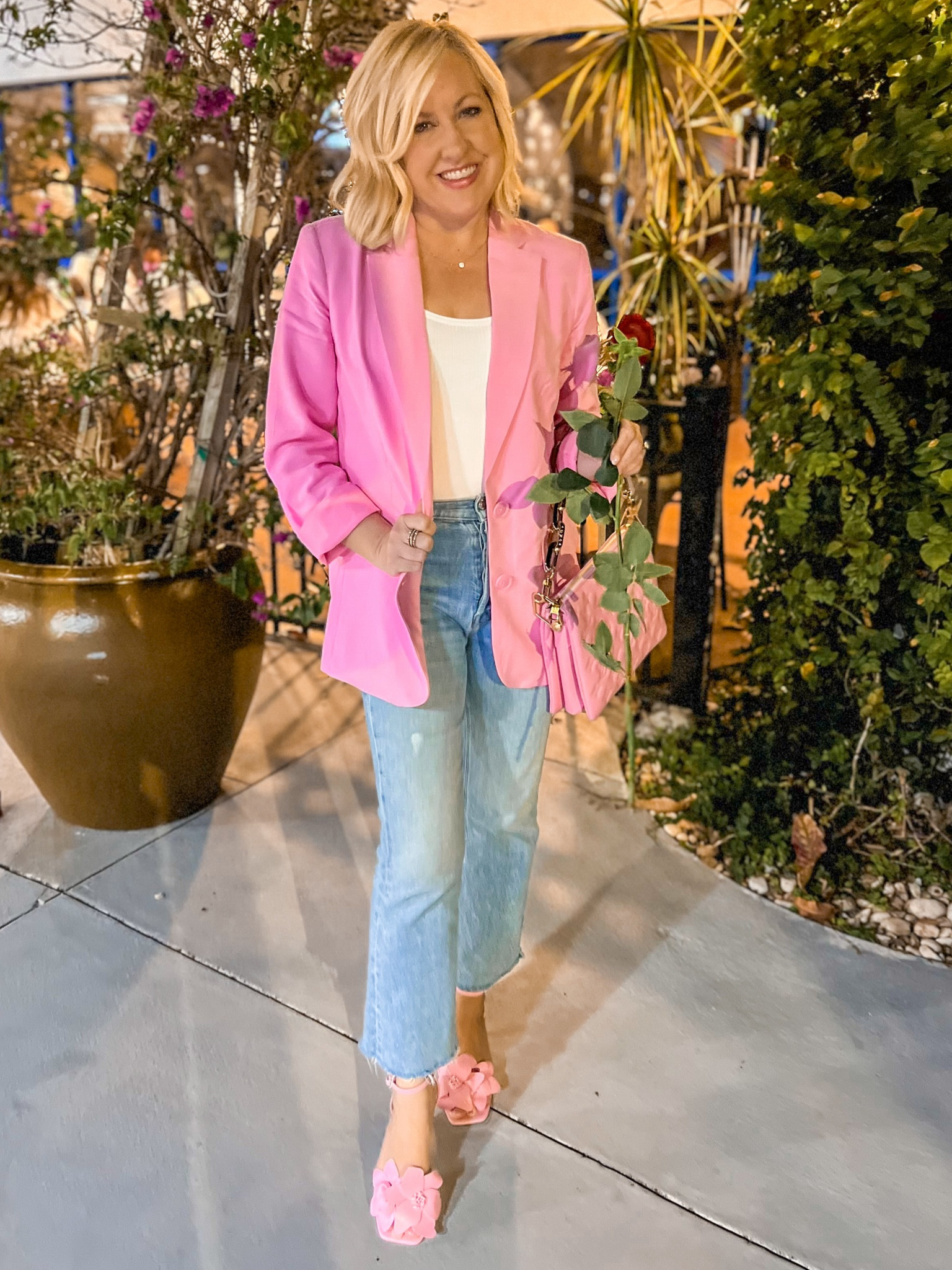 Enjoyed a nice Valentine’s dinner out with my hubby. Restaurant was across the street. Reservations at 7pm home in pjs by 8pm. That’s how we party😜😂

Comment PINK for outfit details. 

I fell in love with this bubblegum pink blazer & matching heels. Both are budget friendly and just pure pink perfection💗

#pinkfinds
#girlystyle
#datenightoutfit


#LTKover40 #LTKfindsunder50 #LTKstyletip
