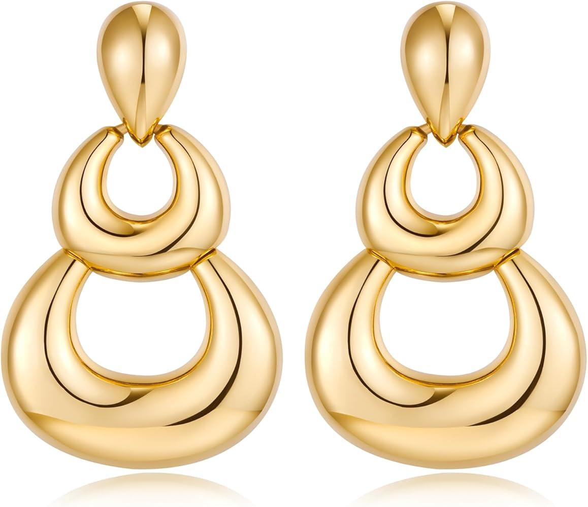 Gold Hoop Pendant Earrings Gold Statement Hollow Dangle Earrings for Women Gift | Amazon (US)