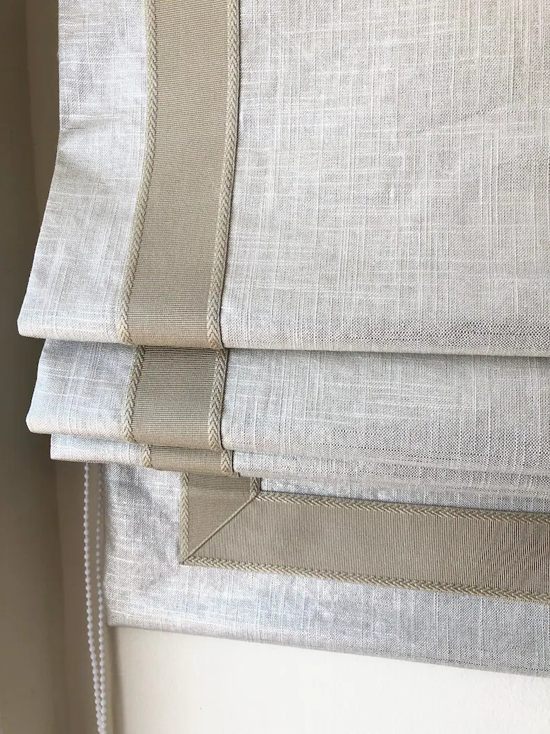 Linen Roman Shades shimmer Silver Medal With Trim Heart - Etsy | Etsy (US)