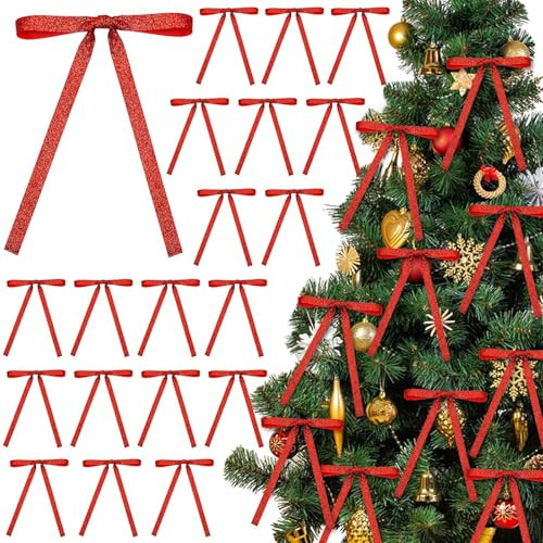 BOARDFEB Christmas Bow Decorations, 36 Pcs Christmas Tree Bow Ornament Rustic Glitter Ribbon Vintage Red Wreath Garland Bow Sequin Bow Ties Crafts for Xmas Home Decoration Wedding Garden Outdoor | Amazon (US)