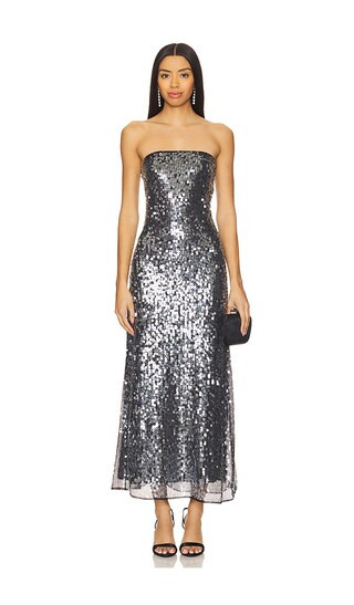 For Love & Lemons Christelle Maxi Dress in Metallic Silver. - size L | Revolve Clothing (Global)