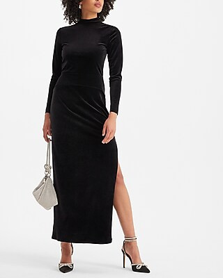 Velvet Mock Neck Side Slit Open Back Maxi Dress | Express