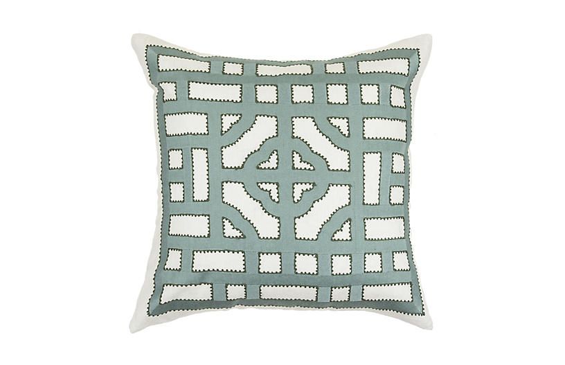 Embroidered Linen Pillow, Olive | One Kings Lane