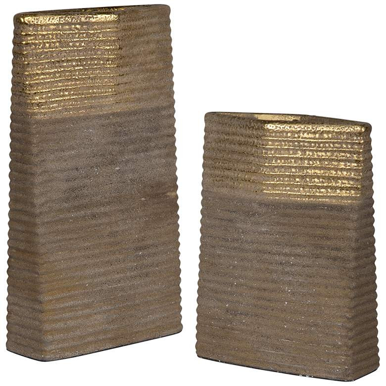 Uttermost Riaan Earth Tone and Gold Leaf Vases Set of 2 | Lamps Plus